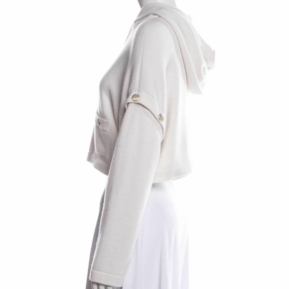 Chanel 2022 Cashmere Sweater Hoodie gold CC buttons & detachable sleeves sz 38 - Picture 12 of 14